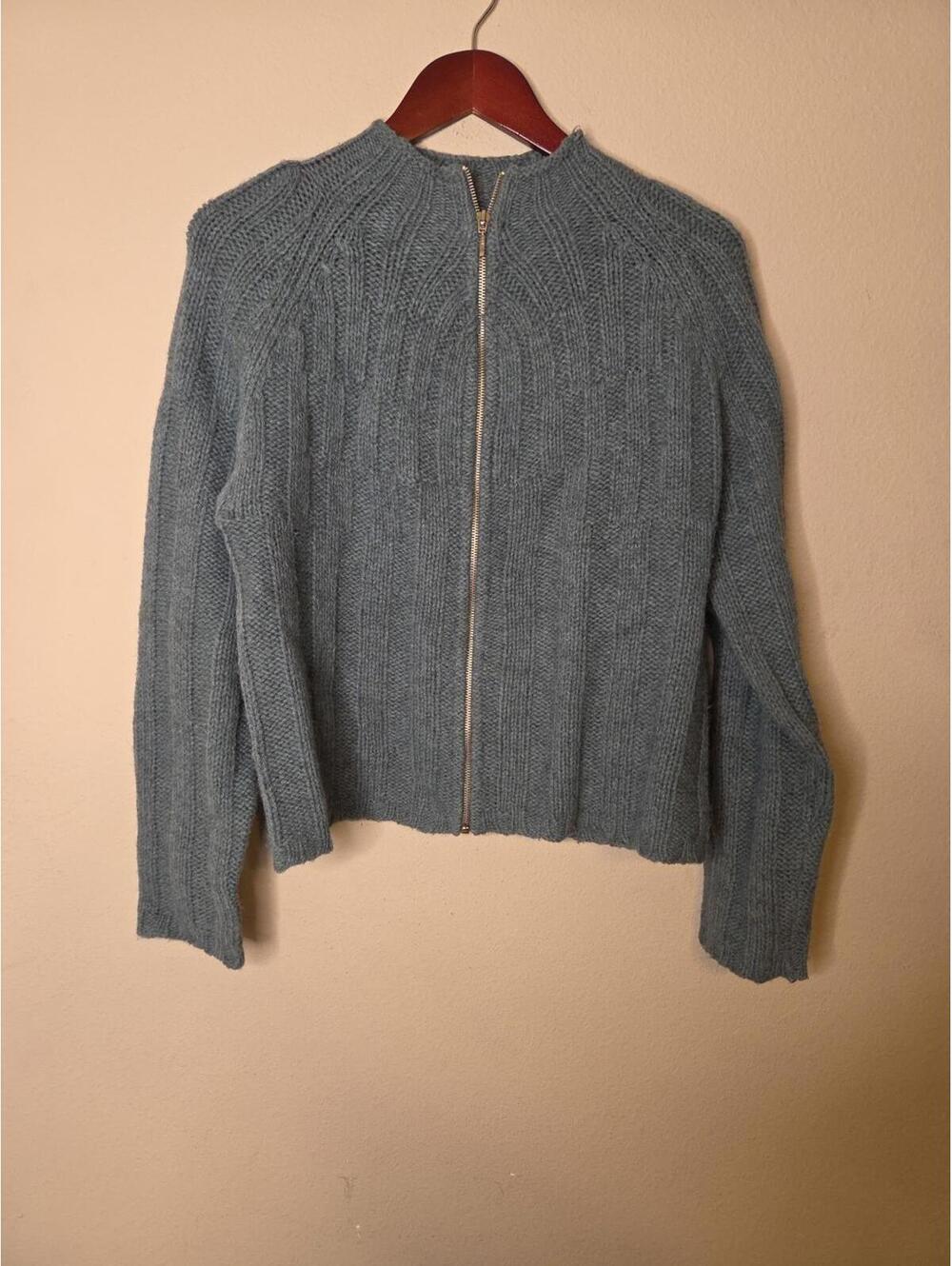 VTG Jantzen Women's Blue Zip Up Cable Knit L Sweater Cozy